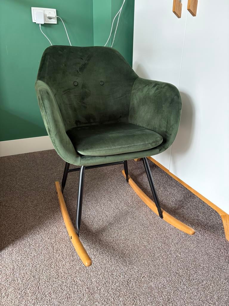 Groene fluwelen schommelstoel, Ophalen, Gebruikt, Overige kleuren, Eén