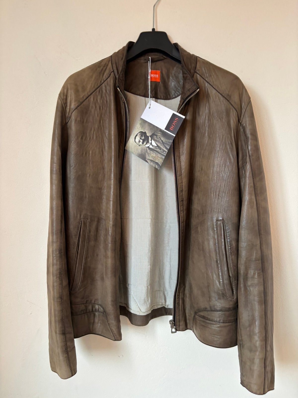 Prachtige lederen-leren jas van Hugo Boss, Verzenden, Zo goed als nieuw, Maat 56/58 (XL), Bruin