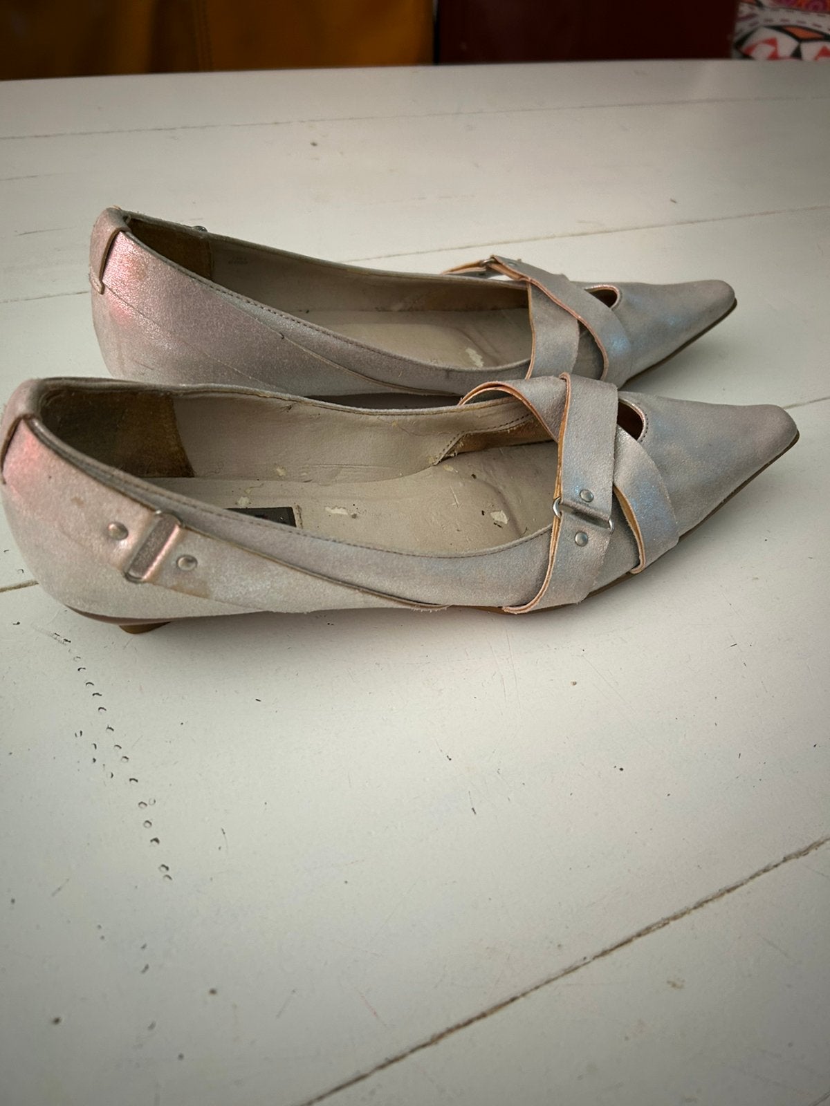 Vintage schoenen silver. Mt 39, Schoenen met lage hakken, Overige kleuren, Ophalen of Verzenden, Gedragen