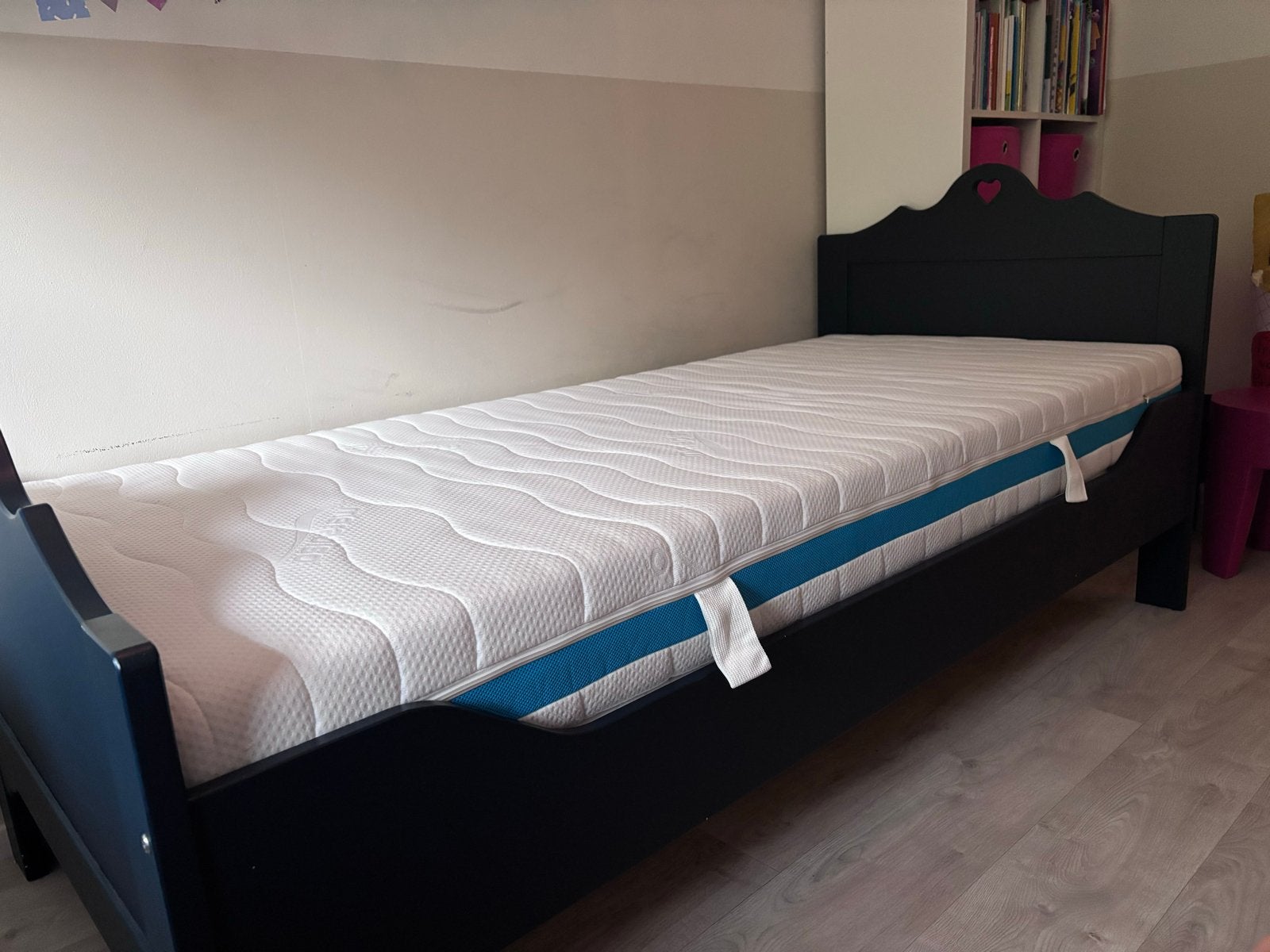 Woood Donkerblauw Houten Eenpersoonsbed 90x200, Ophalen, Gebruikt, 90 cm, Eenpersoons