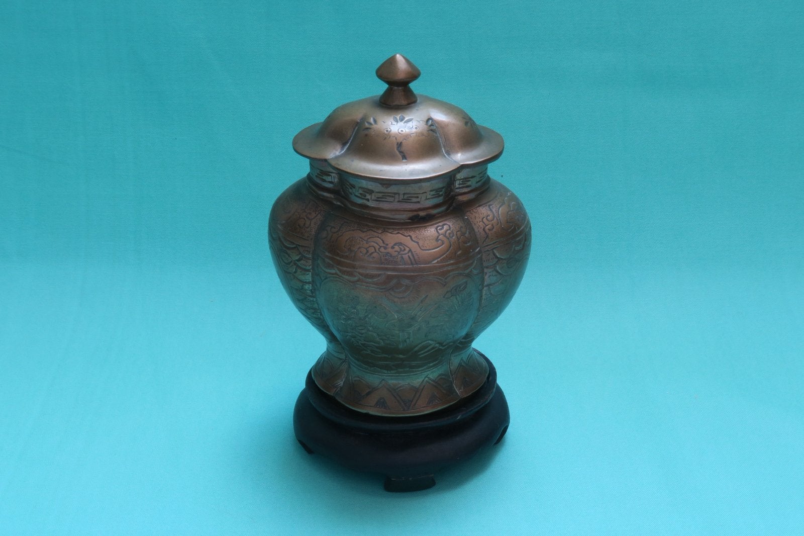 Chinese gember pot in brons met houten voet, Ophalen, Brons