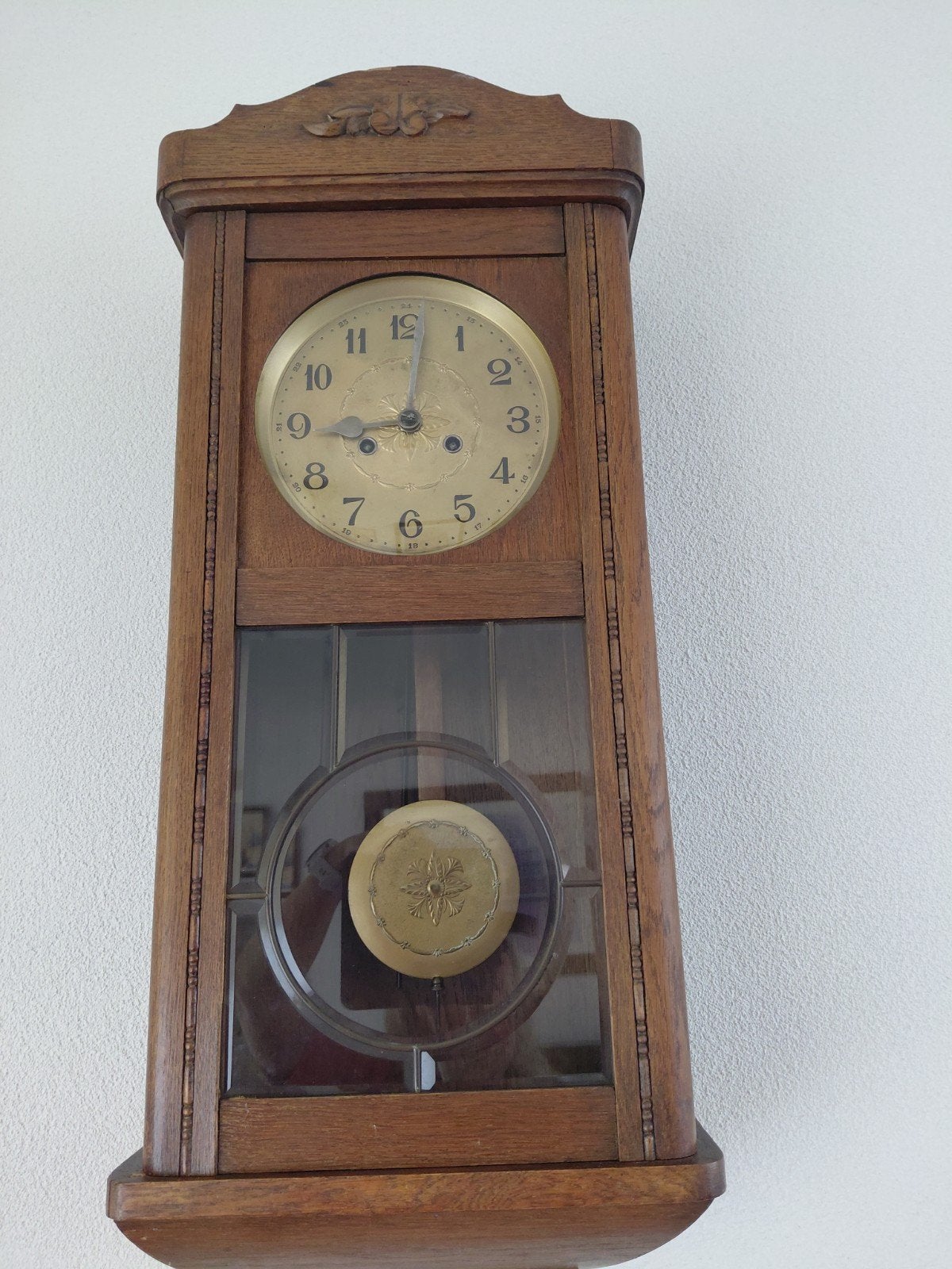 Antieke houten wandklok met slinger, Ophalen of Verzenden