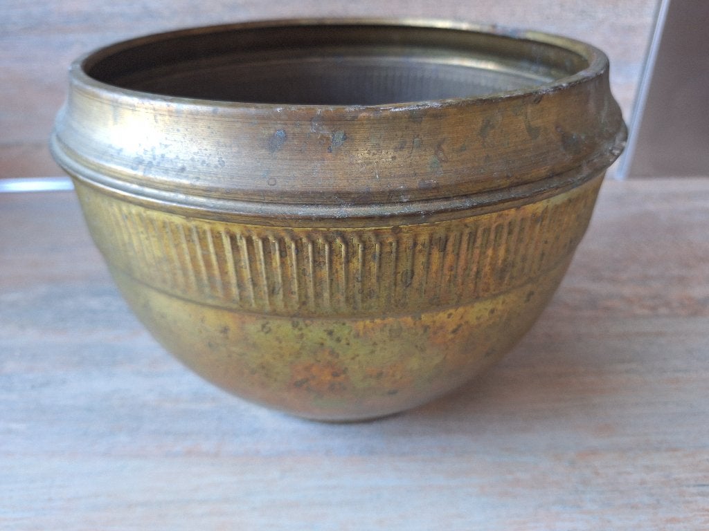 Vintage messing cachepot met gegolfde rand, Antiek en Kunst, Ophalen, Koper