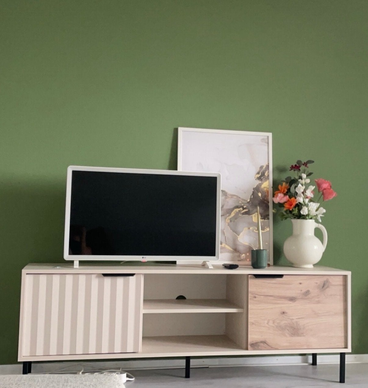 TV-Meubel Ramirez - Beige Eiken - 153 cm breed, Ophalen, 150 tot 200 cm, Eikenhout, Nieuw