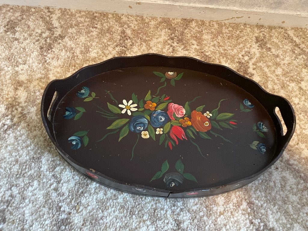 handbeschilderd dienblad, Ophalen of Verzenden, Ovaal, Hout