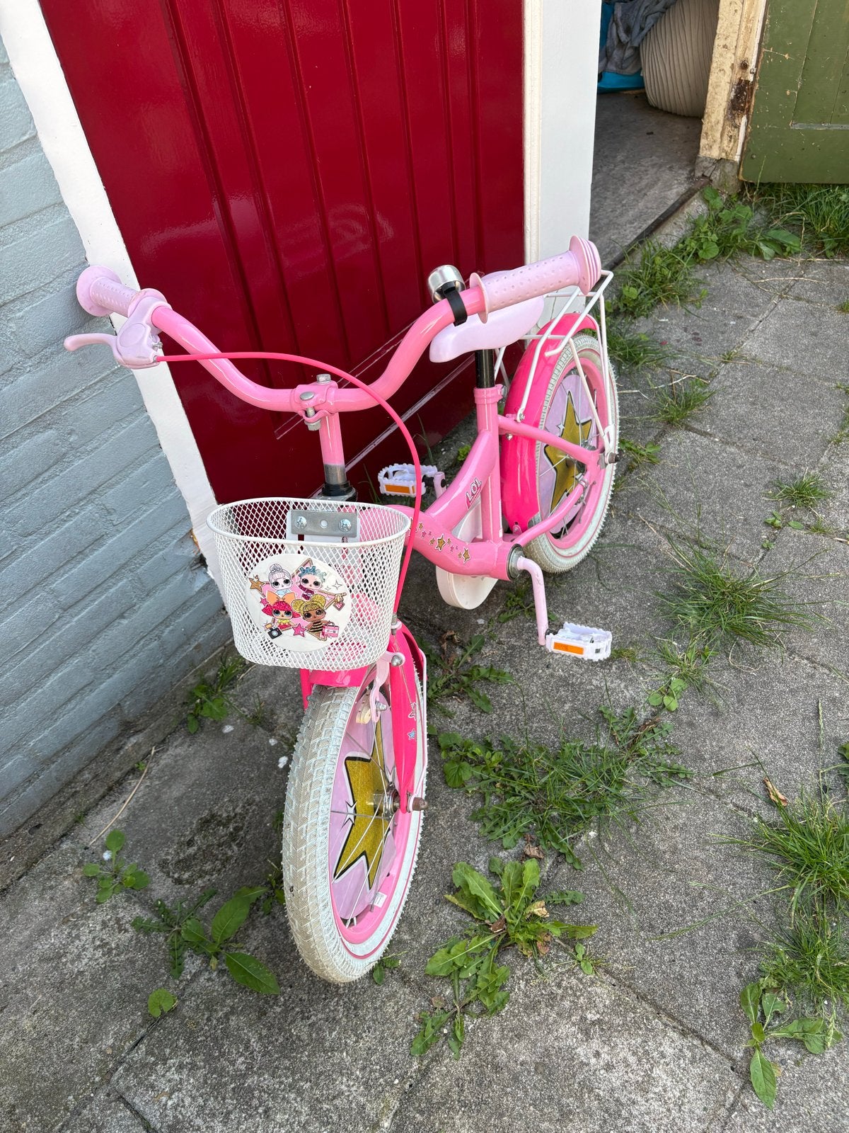LOL Roze kinderfiets met mandje en zijwieltjes, Fietsen en Brommers, Fietsen | Kinderfietsjes, Ophalen, Terugtraprem, Zijwieltjes