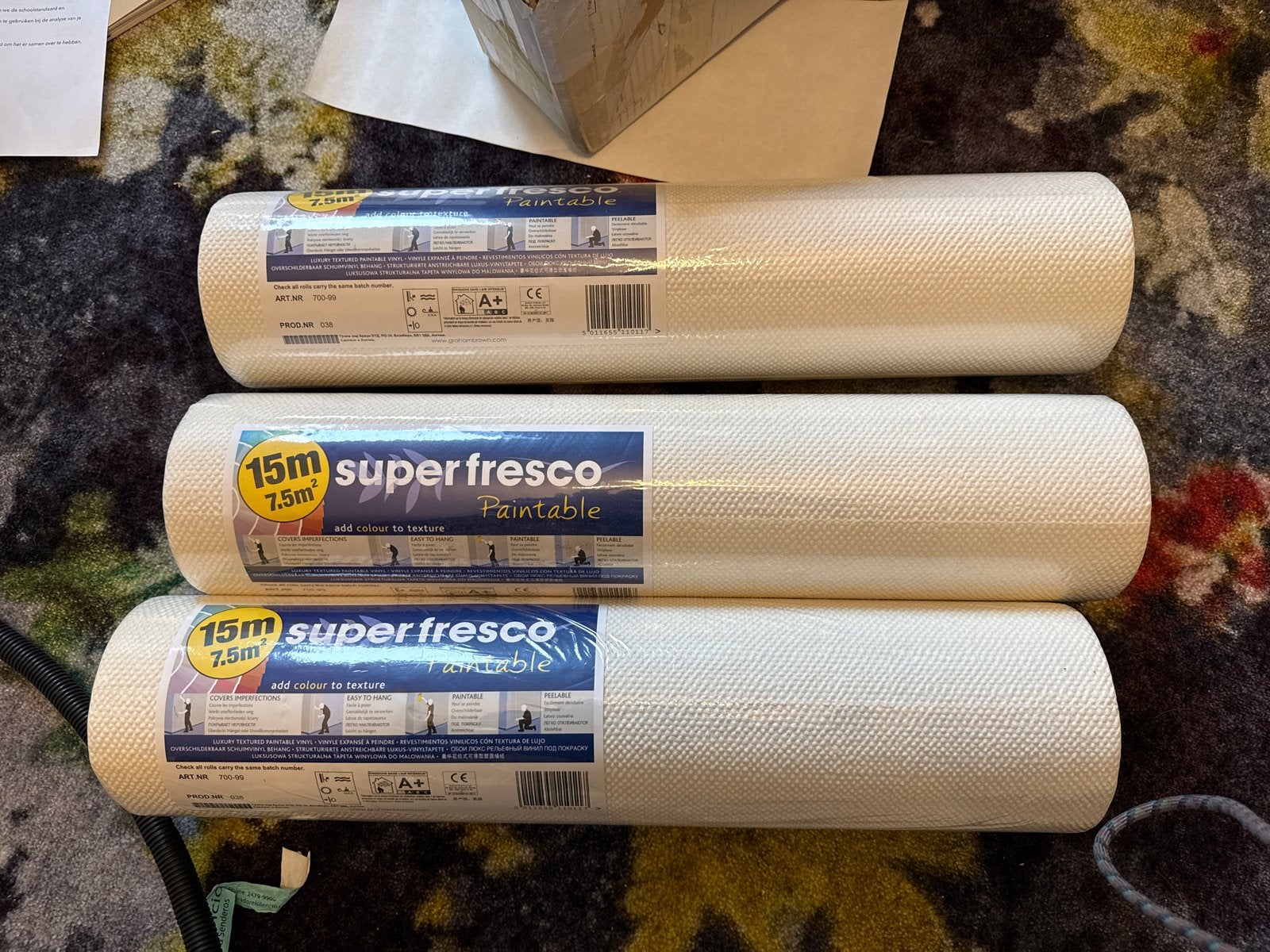 Overschilderbaar Behang Super Fresco - 6 rollen + aangebroke, Overige merken, 75 m² of meer, Wit, Structuur