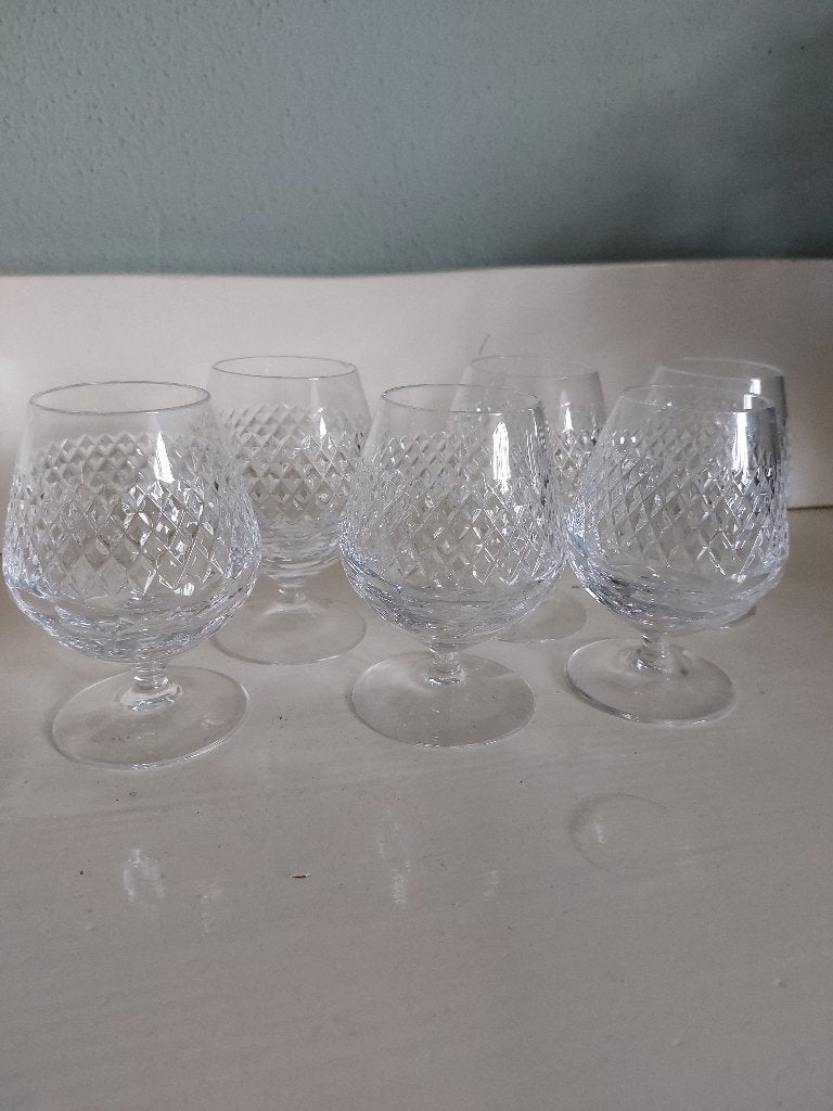 Set van 6 Vintage Cognac kristal Glazen met Diamantpatroon, Ophalen of Verzenden