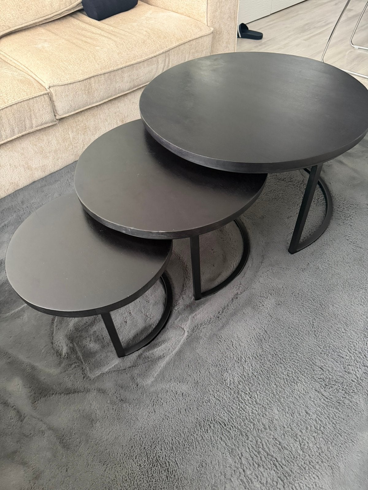 Salontafel set 3stuks zwart, Huis en Inrichting, Tafels | Salontafels, Ophalen, Rond, 50 tot 100 cm, Zo goed als nieuw
