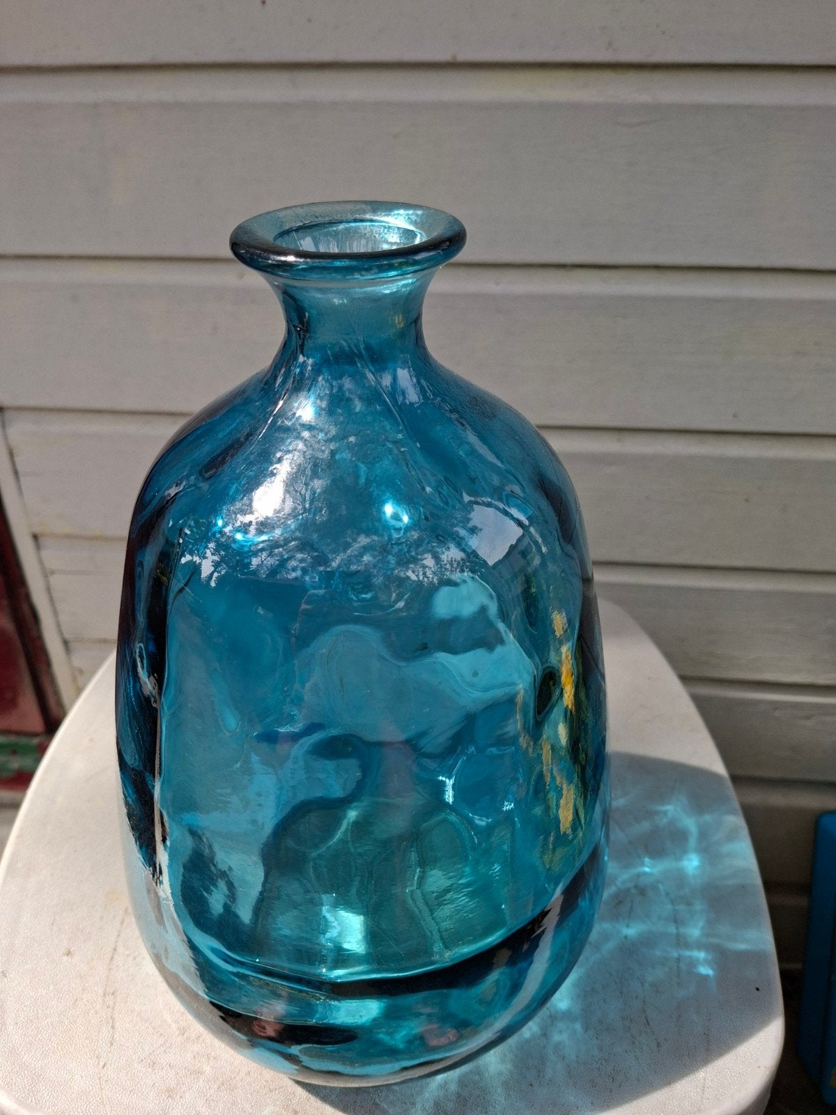 Grote blauwe glazen vaas/fles, Ophalen of Verzenden
