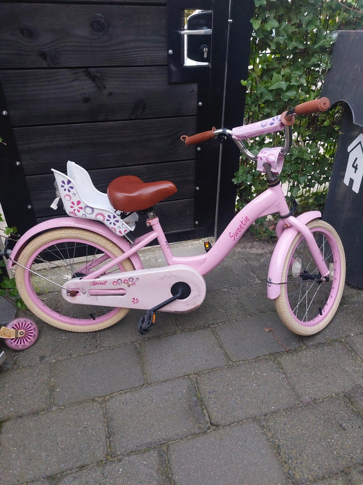 Roze kinderfiets Spirit Sweetie 18 inch met zitje, Ophalen, Terugtraprem, Spirit, 16 tot 20 inch