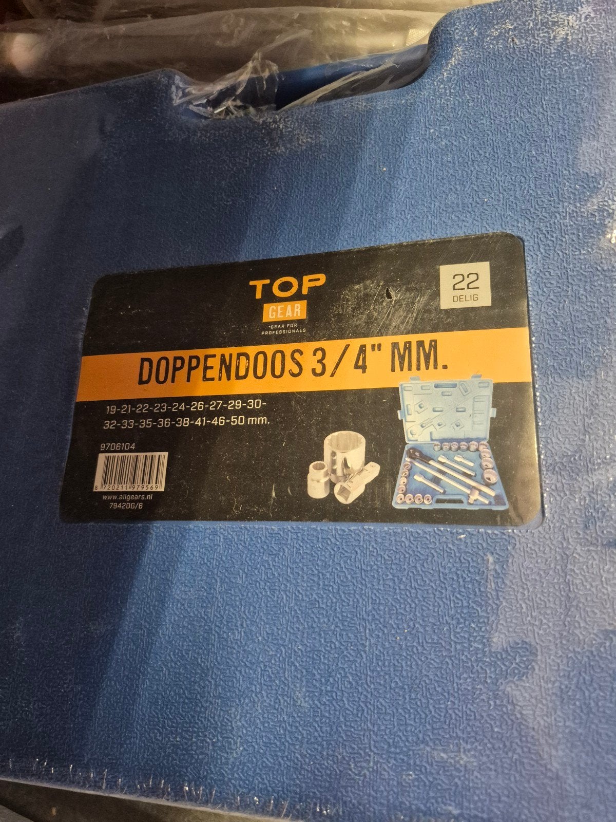 Top Gear Doppendoos 3/4" MM - 22-delig NIEUW !, Ophalen of Verzenden, Nieuw, Sleutel/ratel, Overige merken