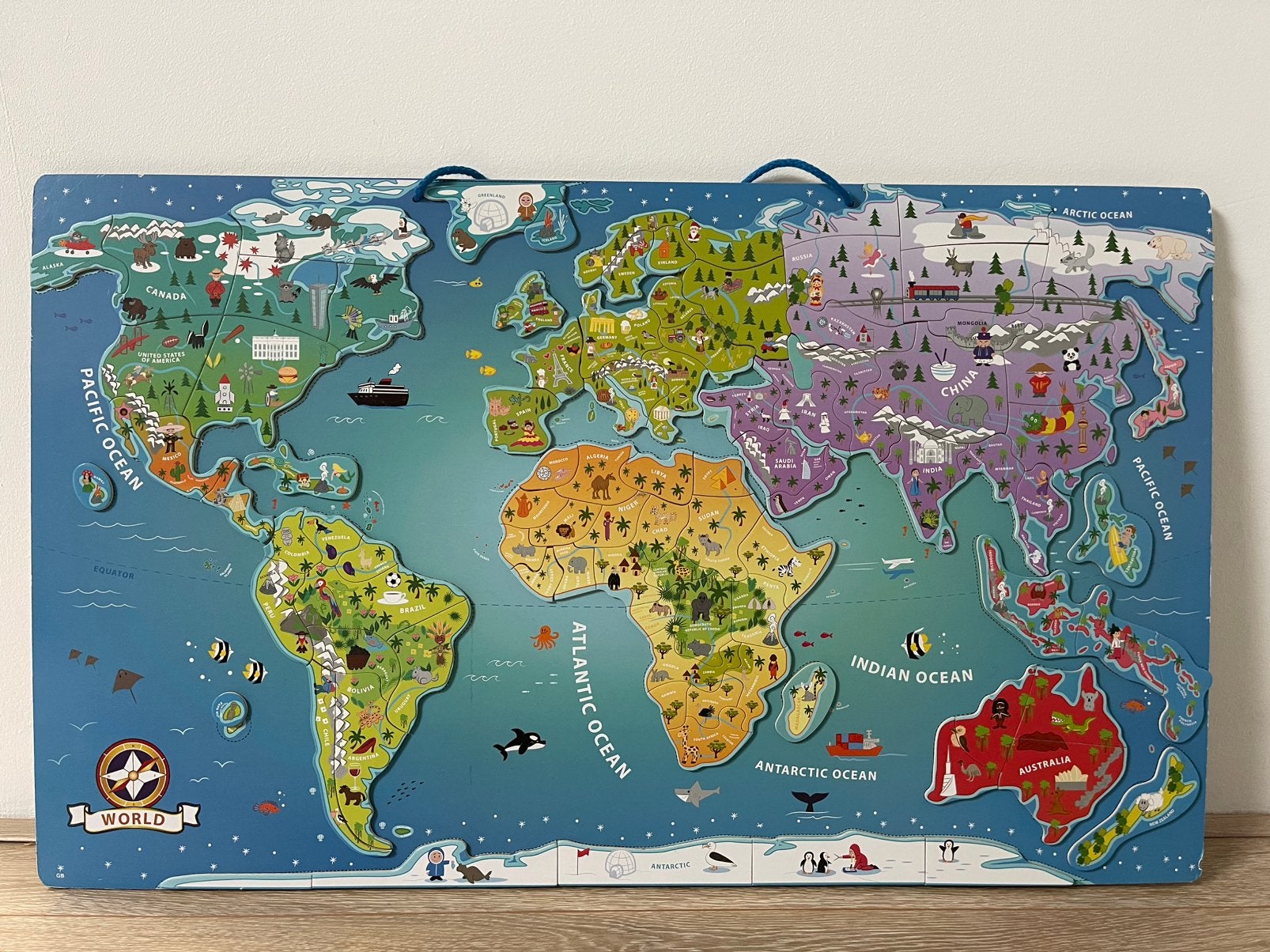 Playtive Houten magnetische Wereldkaart puzzel, Ophalen, 10 tot 50 stukjes, Zo goed als nieuw