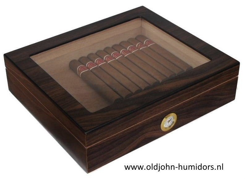 HUMIDOR WALNOOT MET  GROOT VENSTER MERKHUMIDOR BOOKWILL  h15, Verzenden, Nieuw, Tabaksdoos of Verpakking