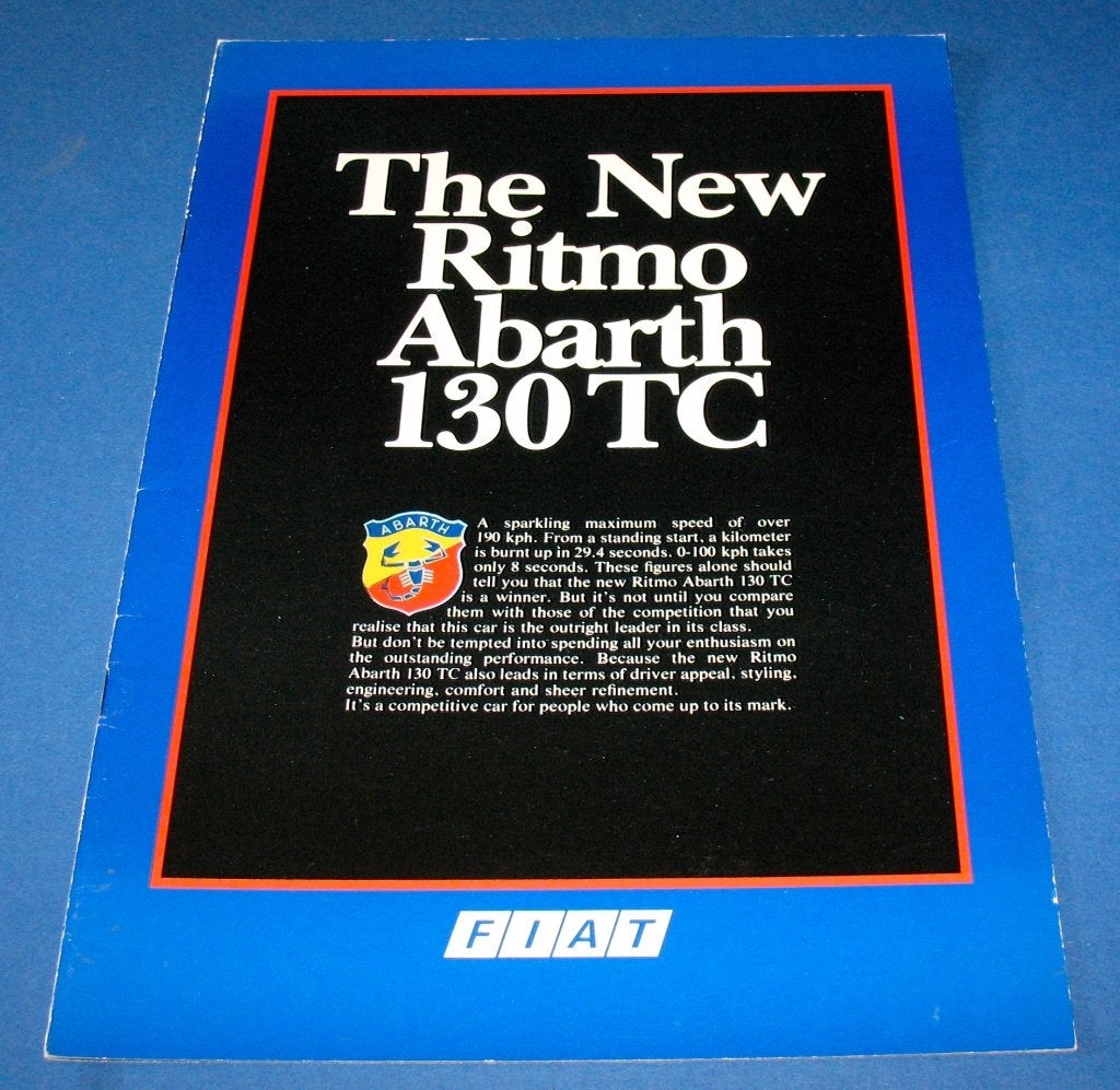 Folder autofolder Fiat Ritmo Abarth 130TC 130 TC 1983 ENG, Ophalen of Verzenden, Zo goed als nieuw, Overige merken