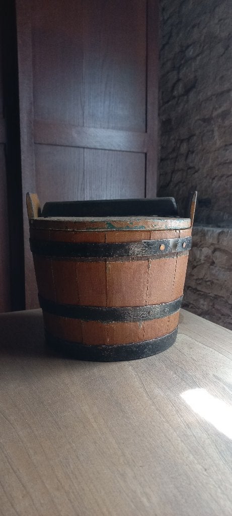 Antieke houten ton (nr. 3) met originele deksel – volkskunst, Ophalen of Verzenden