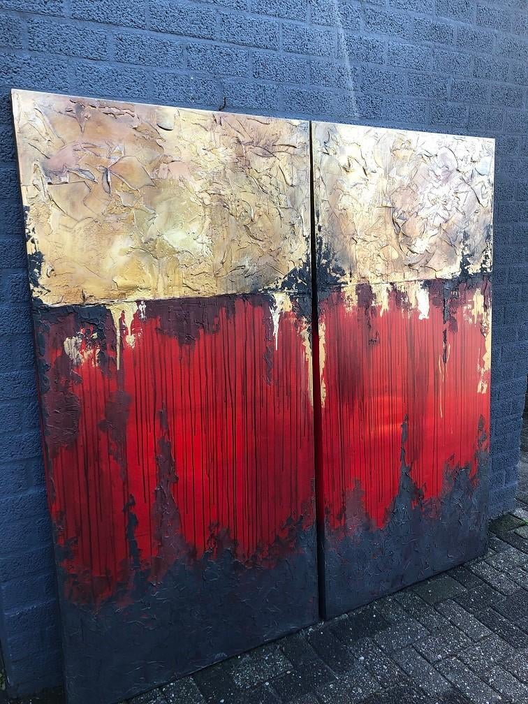 Tweeluik XXL schilderij made by Rob Hoogland., ., 125 cm of meer, Ophalen of Verzenden, Schilderij