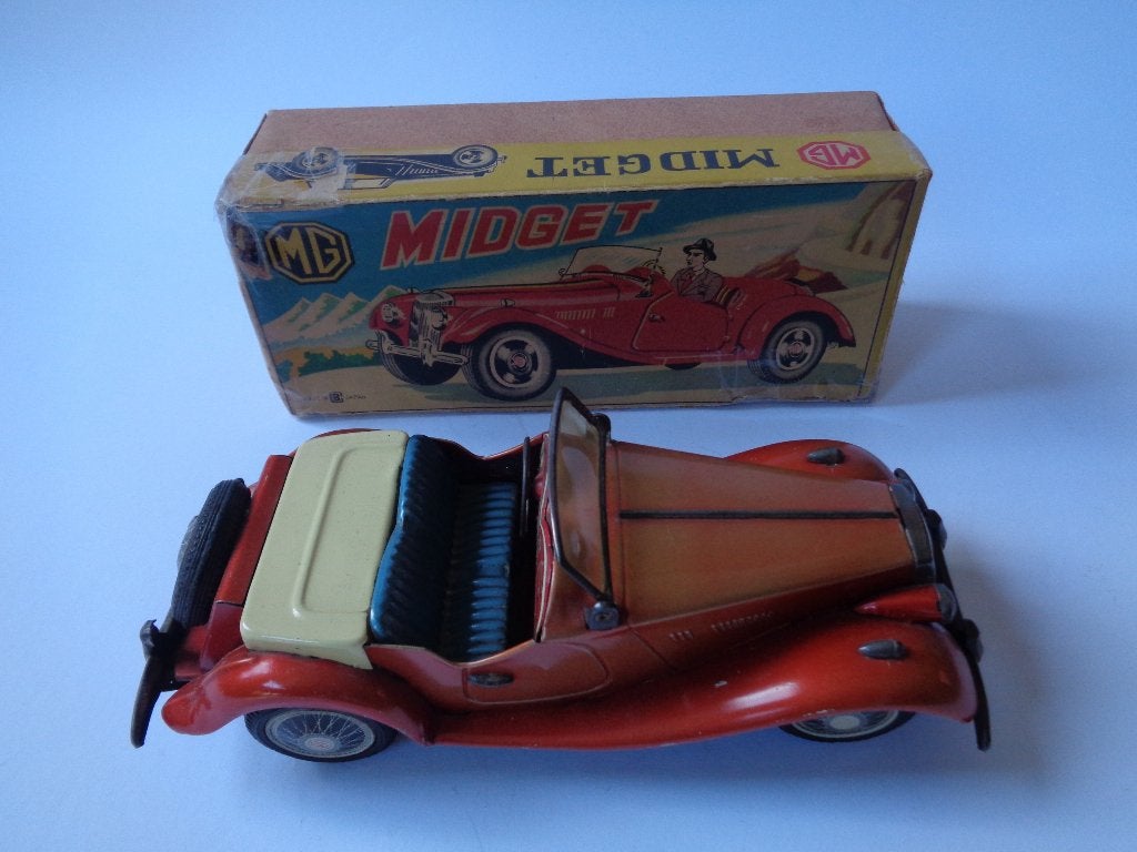 Oude blikken Bandai MG Midget TF Sports Car met Doos, Japan, Ophalen of Verzenden