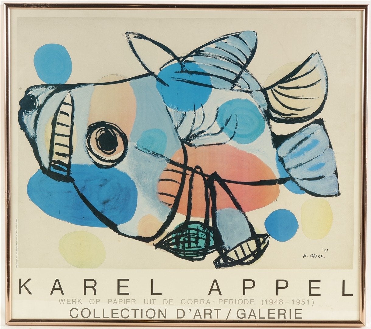 Karel Appel Cobra Poster, Gebruikt, Met lijst, Rechthoekig Liggend, Ophalen of Verzenden