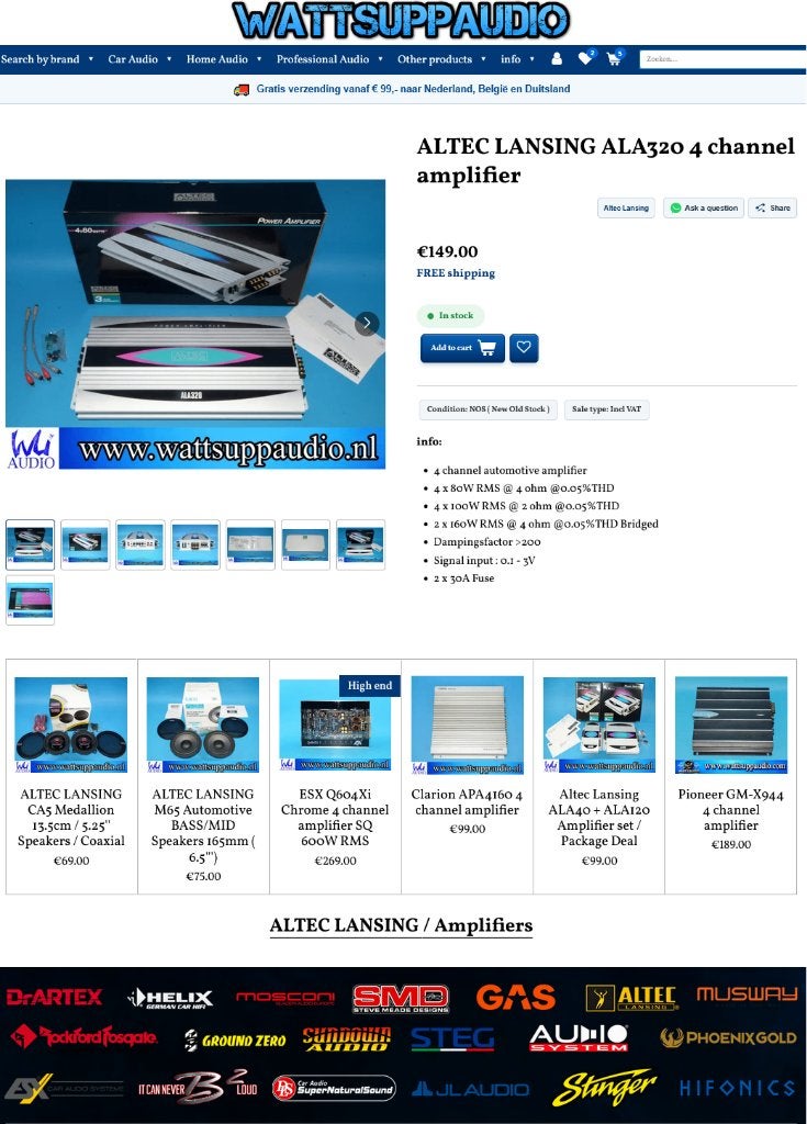 ALTEC LANSING ALA320 4 kanaals versterker, Nieuw, Ophalen of Verzenden, Support@alteclansing.com, Altec Lansing