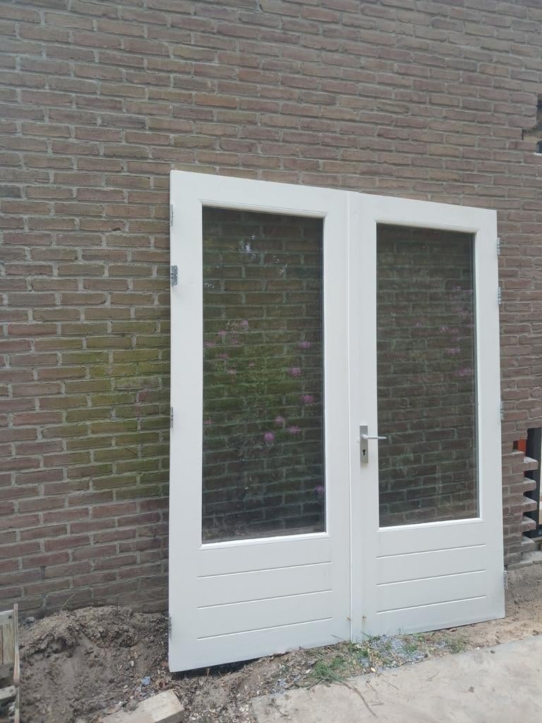 Dubbele tuindeuren en achterdeur met dubbele glas, Ophalen, Gebruikt, 80 tot 100 cm, Buitendeur