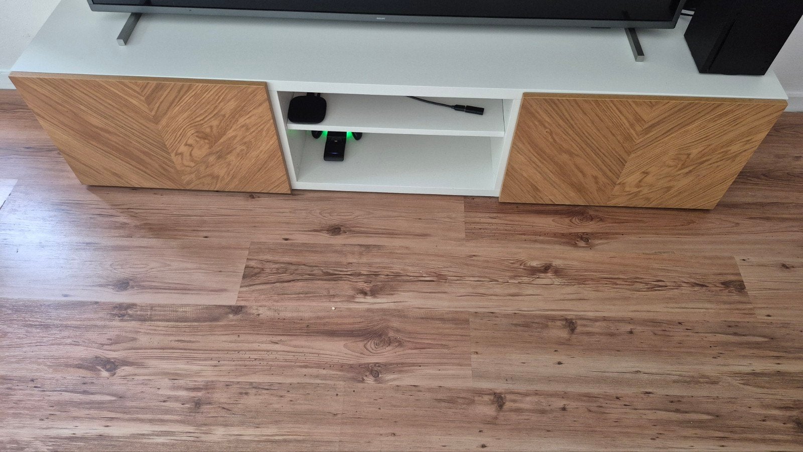 IKEA BESTÅ TV-meubel met 2 deuren, wit/eikenfineer, Ophalen, Modern, Scandinavisch, 150 tot 200 cm, Zo goed als nieuw