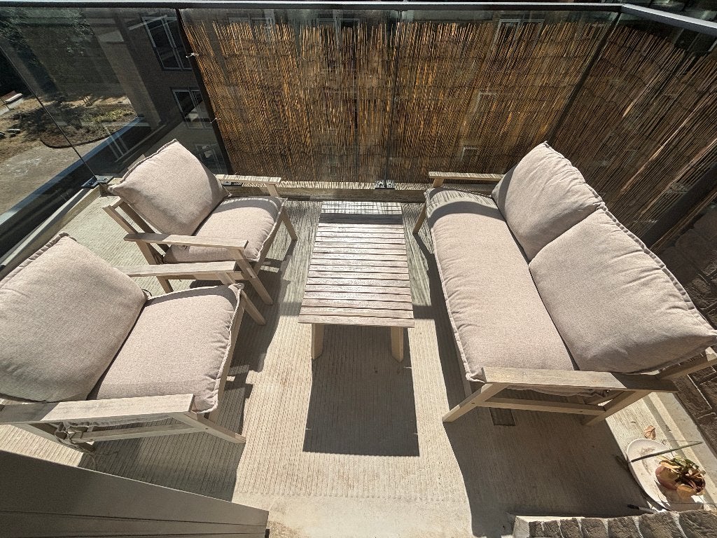 Complete JYSK loungeset SYLTHOLM incl. kussens - nette staat, Ophalen, 4 zitplaatsen, Hardhout, Loungeset