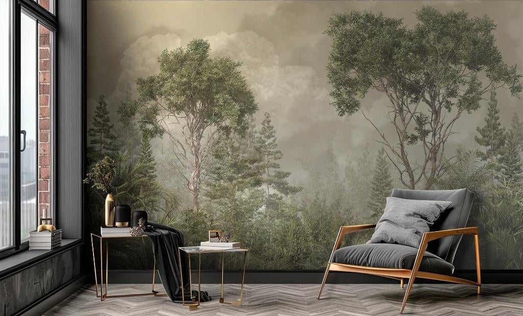 Bos Fotobehang Mist – Naadloos & Montage mogelijk, Ophalen of Verzenden, Minder dan 10 m², Groen, Tropisch fotobehang