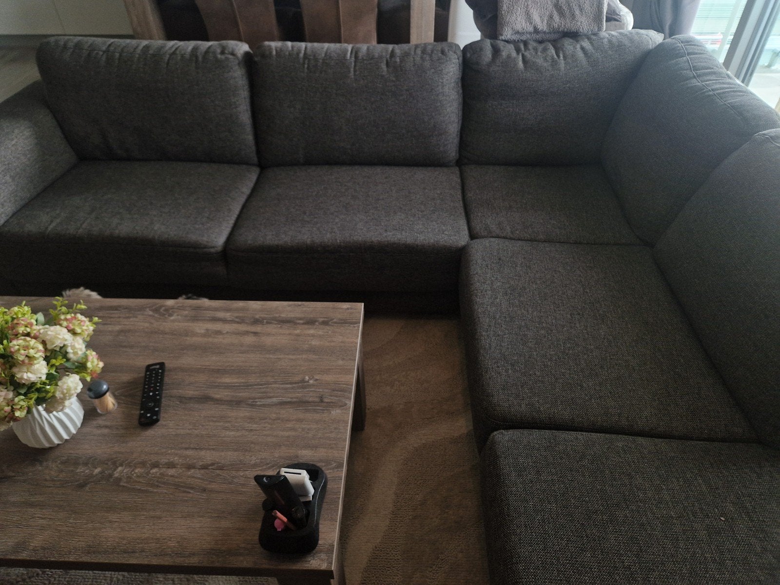 Grote hoekbank met chaise longue - Grijs, Ophalen, 250 tot 300 cm, Gebruikt, Hoekbank
