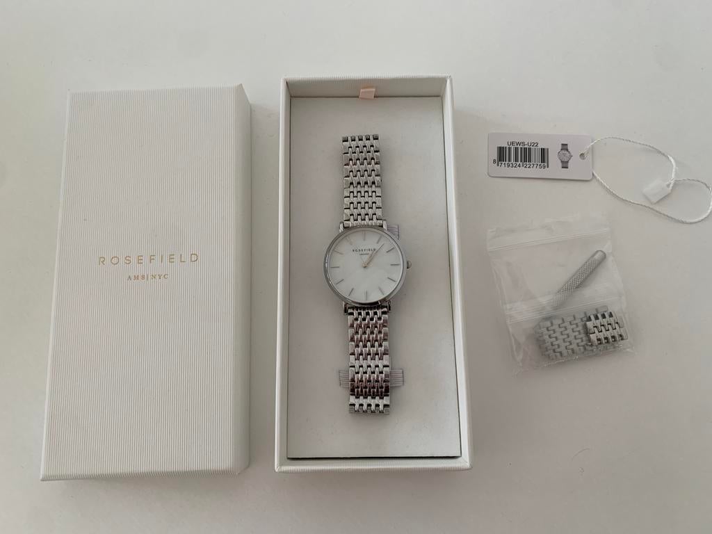 Rosefield zilveren horloge Upper East Side, Sieraden, Tassen en Uiterlijk, Horloges | Dames, Zo goed als nieuw, Polshorloge, Overige merken
