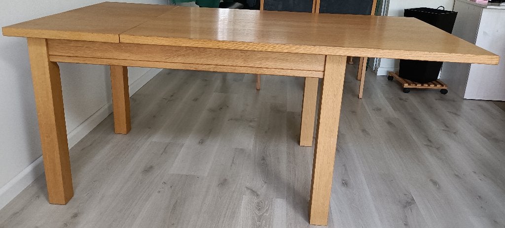 Uitschuifbare eettafel van eikenhout, Ophalen, Gebruikt, Eikenhout, 50 tot 100 cm