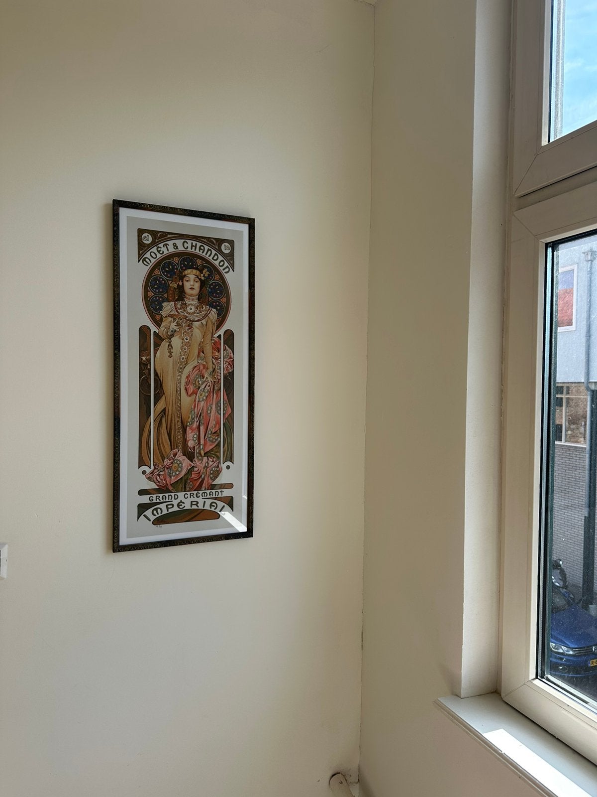 Poster moët & chandon Mucha incl antieke lijst op maat, Ophalen, Zo goed als nieuw