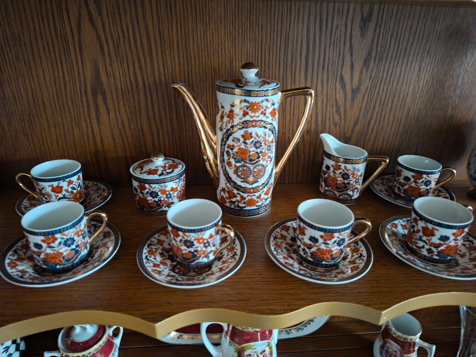 Vintage Porseleinen Koffieservies - Bloemenpatroon & Goud, Ophalen