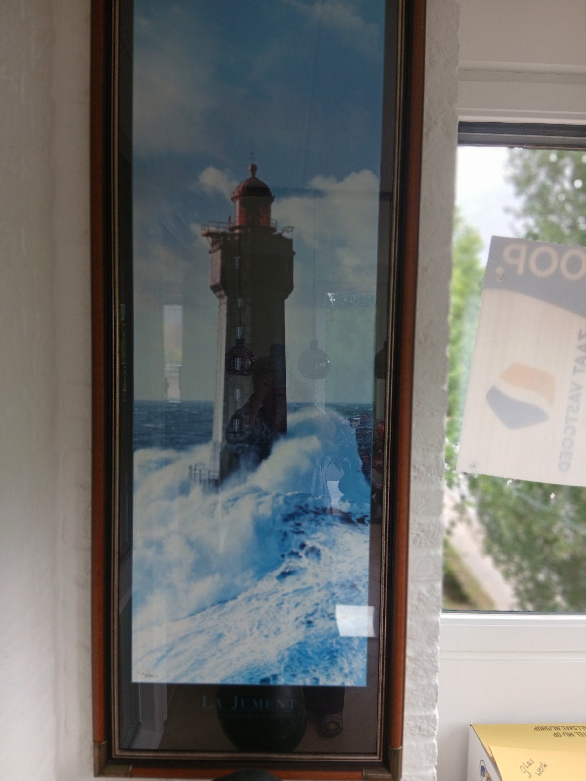 Prachtige vuurtoren met woeste zee ingelijst, Ophalen of Verzenden