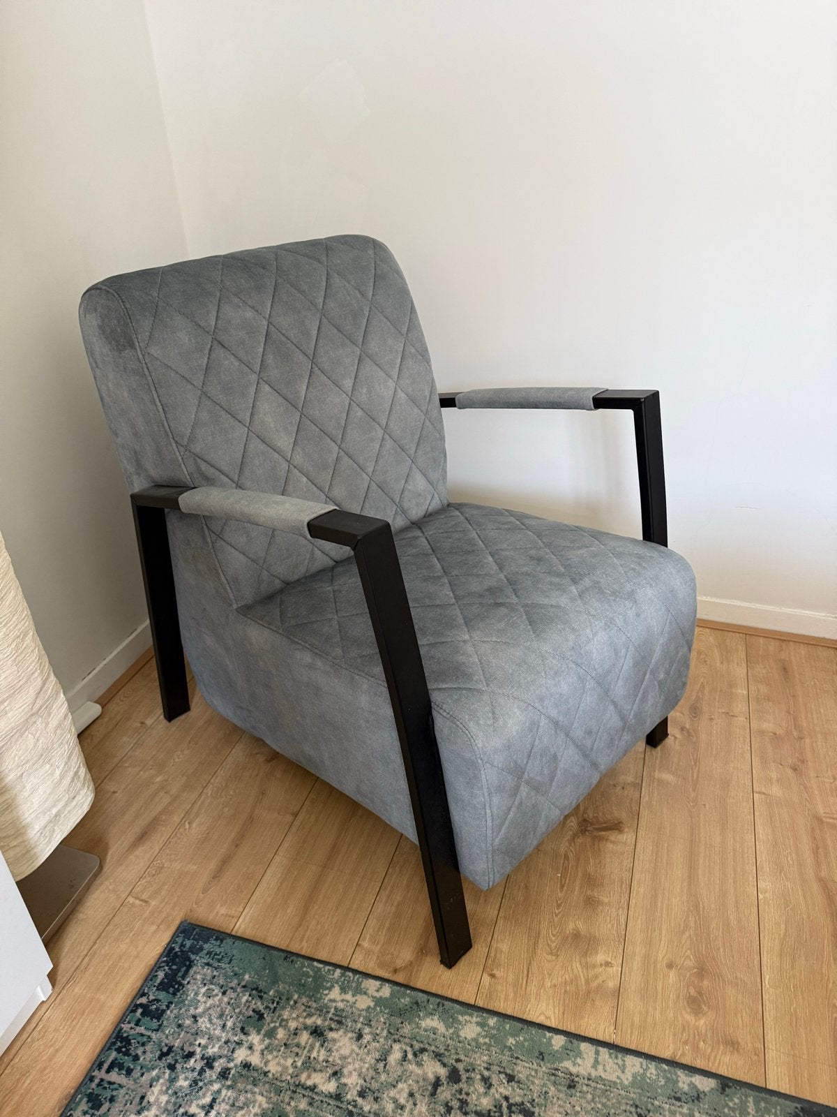 Grijs/Blauw Velvet Armstoel Fauteuil, Ophalen, 75 tot 100 cm, Zo goed als nieuw, Stof