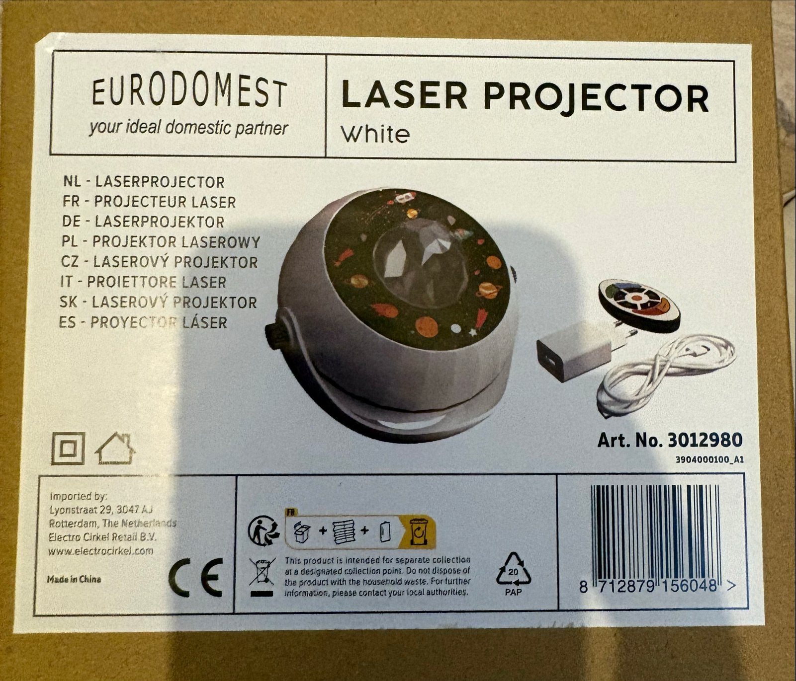 Eurodomest Laser Projector Wit - Sterrenhemel Nachtlamp, Ophalen, Wit, Overige merken, Met afstandsbediening