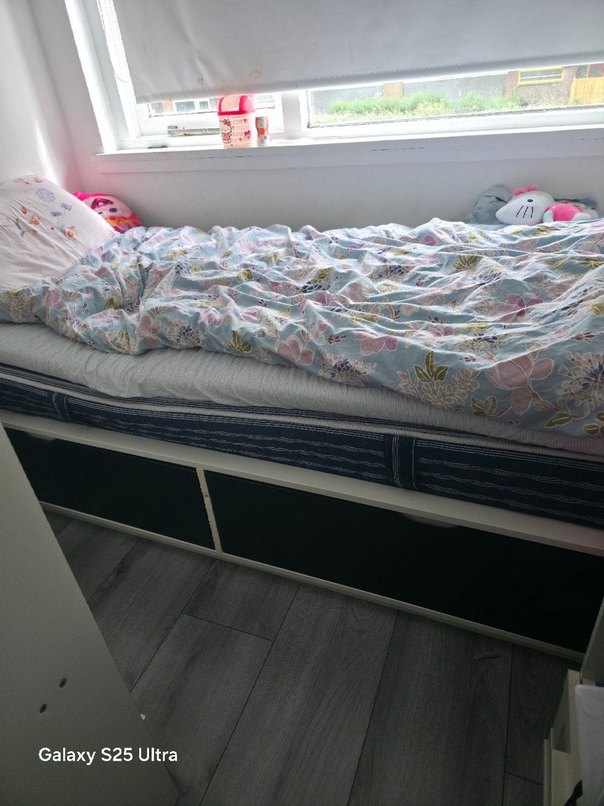 Eenpersoonsbed 90x200 met handige opbergruimte, Gebruikt, 90 cm, Eenpersoons, Wit