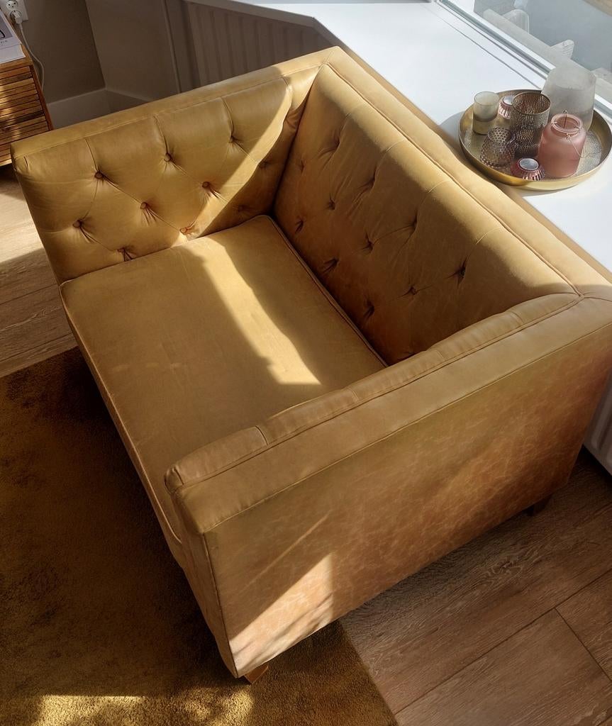 Riviera Maison leren fauteuil loveseat stoel, Ophalen, Gebruikt, Landelijk, 100 tot 125 cm