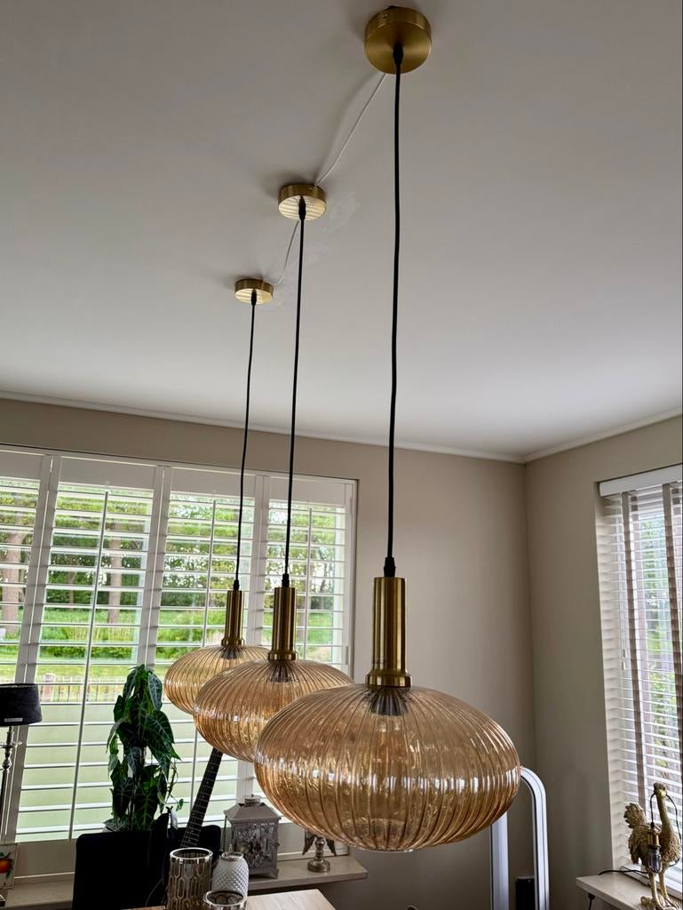 Lucide hanglampen met glazen kelken - Zo goed als nieuw, Ophalen, Zo goed als nieuw, Glas