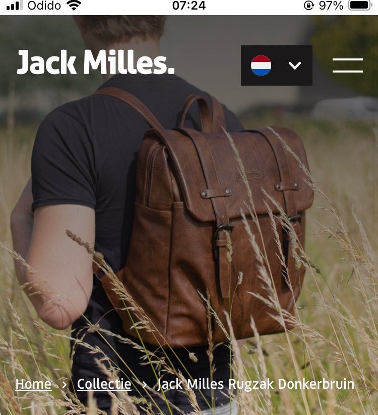 Jack Milles Rugzak - Bruin, Zo goed als nieuw, 25 tot 40 cm, Zo goed als nieuw, 30 tot 45 cm, Ophalen
