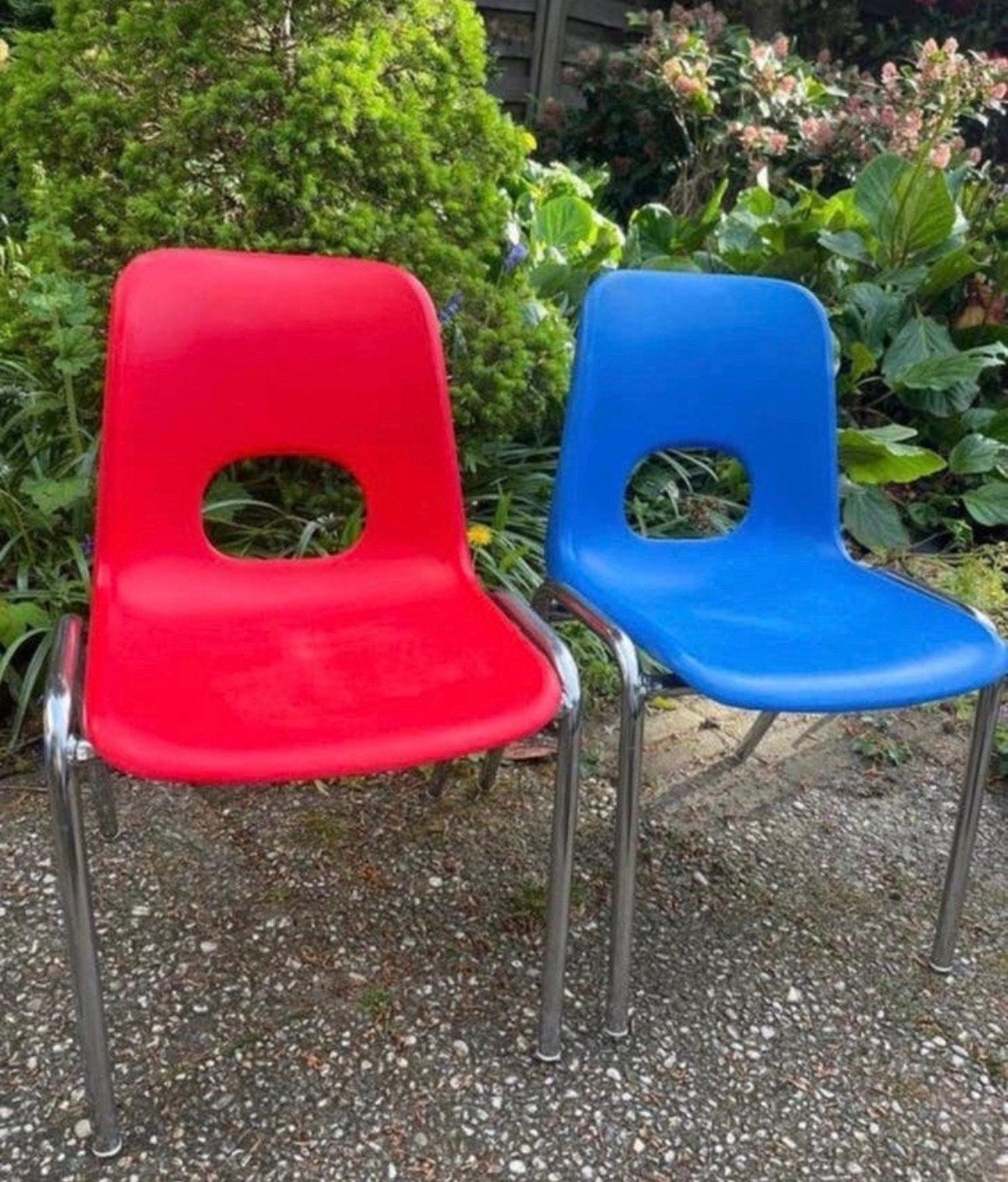 Set van 2 vintage Splash kinderstoelen jaren '70 (rood/blauw, Ophalen, Gebruikt, Overige typen