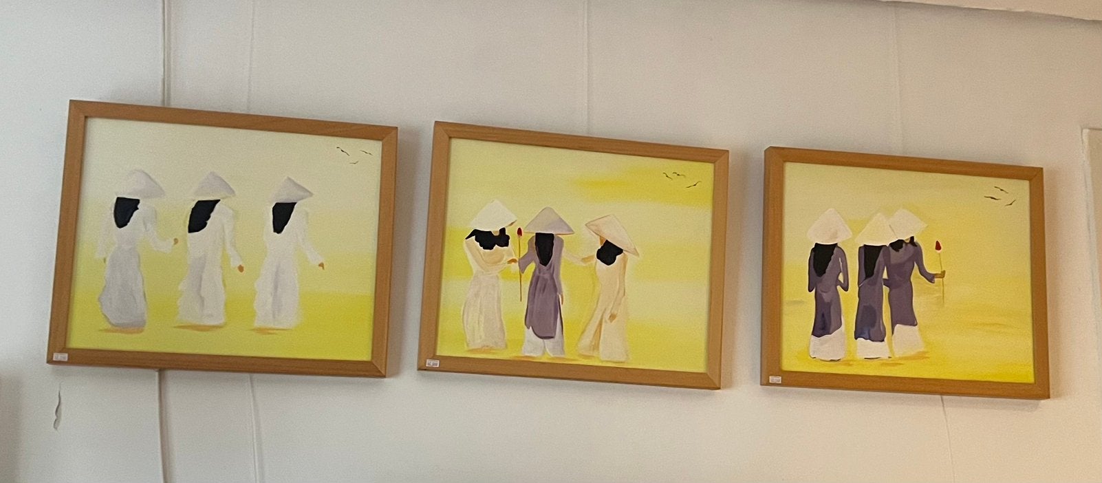 Thai Angels 3 schilderijen 44 x 55 cm Jose van Schoor, Ophalen of Verzenden, Handgeschilderd, Figuren