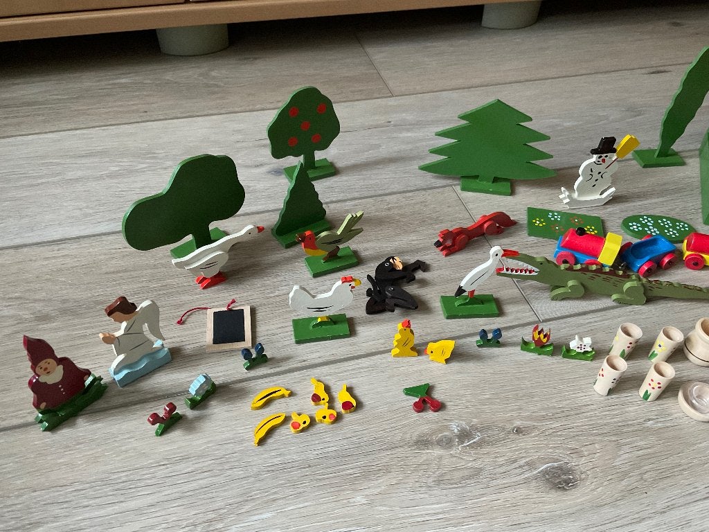 Lot oude houten speelgoed figuurtjes en blokken, Antiek en Kunst, Ophalen of Verzenden