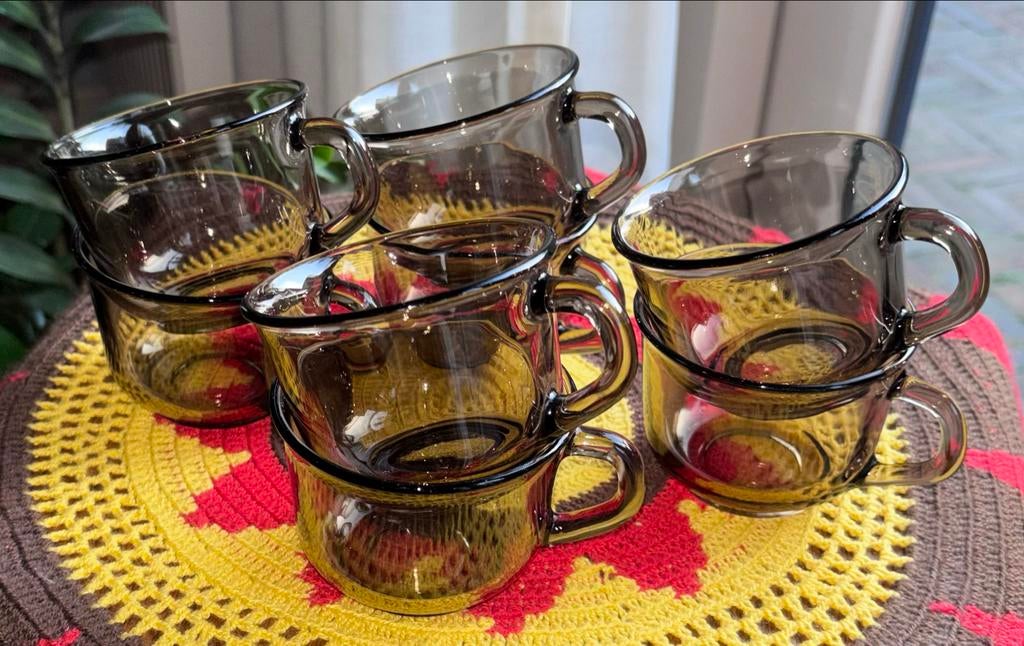 8 Arcoroc France rookglas kopjes, Ophalen of Verzenden, Overige stijlen, Kop(pen) en/of Schotel(s), Glas