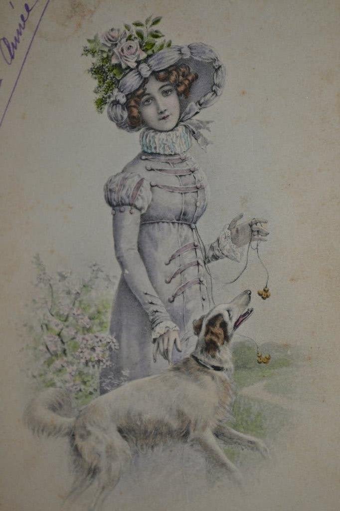frankrijk 1919 vrouw hoed met hond, Ophalen of Verzenden, Voor 1920, Gelopen, Sterren en Beroemdheden