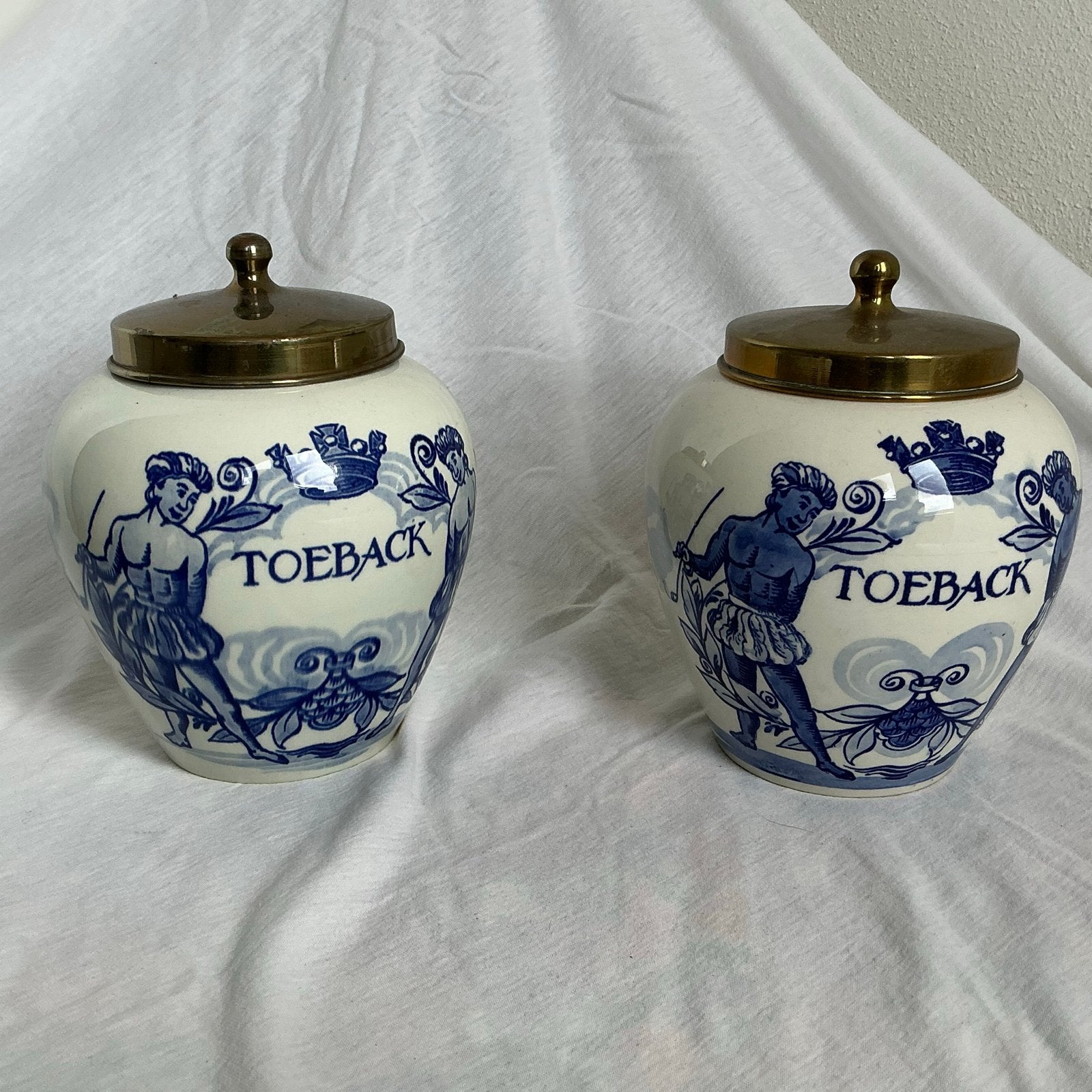 Set van 2 Goedewaagen Holland Delfts Blauw Tabakspotten, Ophalen of Verzenden