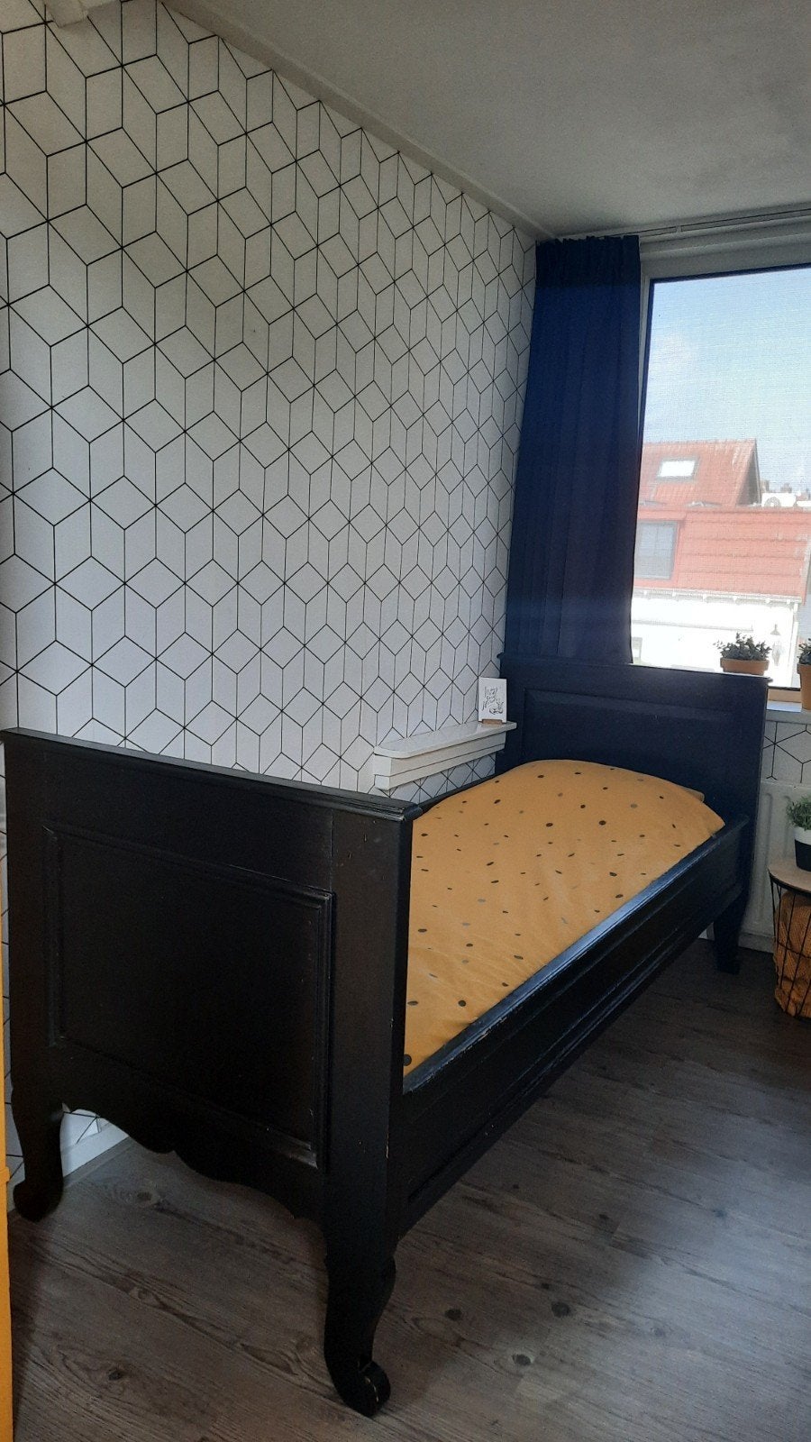 Grenen (hout) bed, zwart, 80 x 200, Ophalen, Gebruikt, Eenpersoons, Zwart