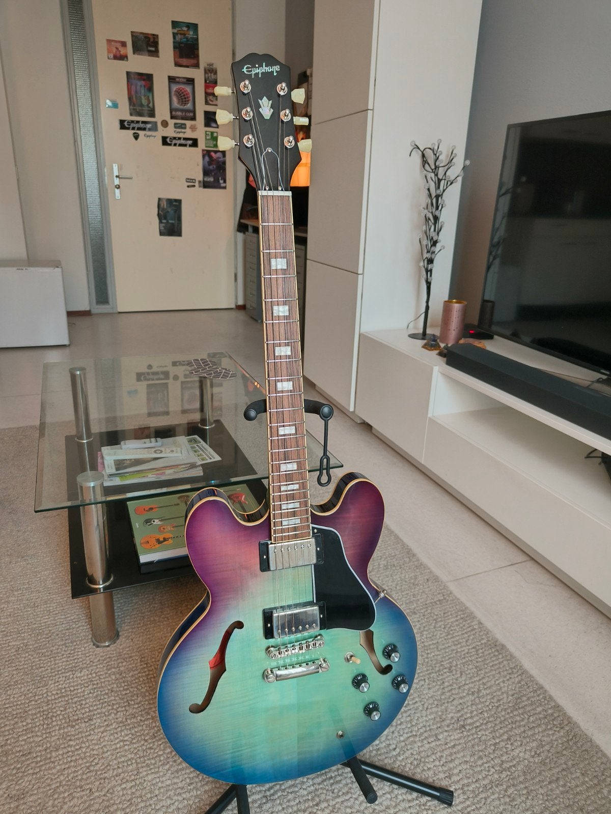 Epiphone ES-335 Blueberry Burst - inclusief gigbag, Ophalen, Zo goed als nieuw, Semi-solid body, Epiphone