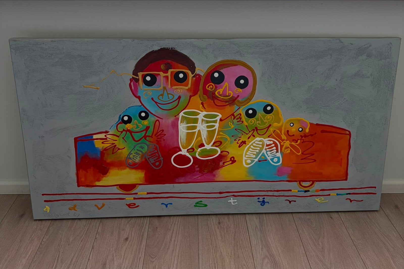 Kleurrijk schilderij van Ad Verstijnen - Familie in auto, Ophalen, Figuren, Handgeschilderd, Olieverf