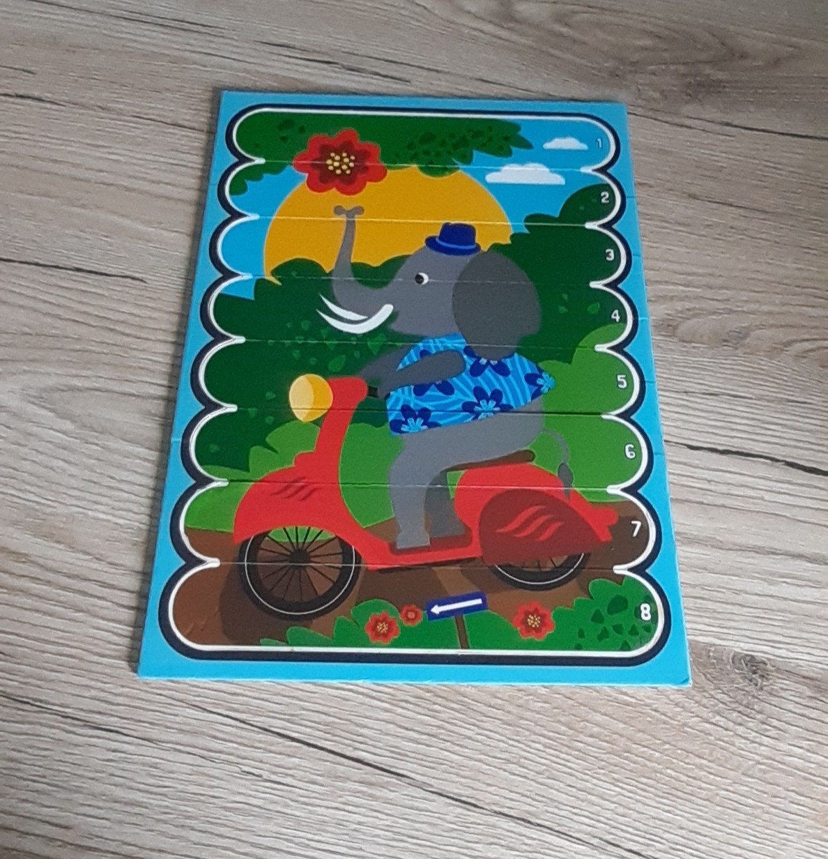 Dubbelzijdige puzzel olifant en leeuwen, Ophalen of Verzenden, Minder dan 10 stukjes, Zo goed als nieuw